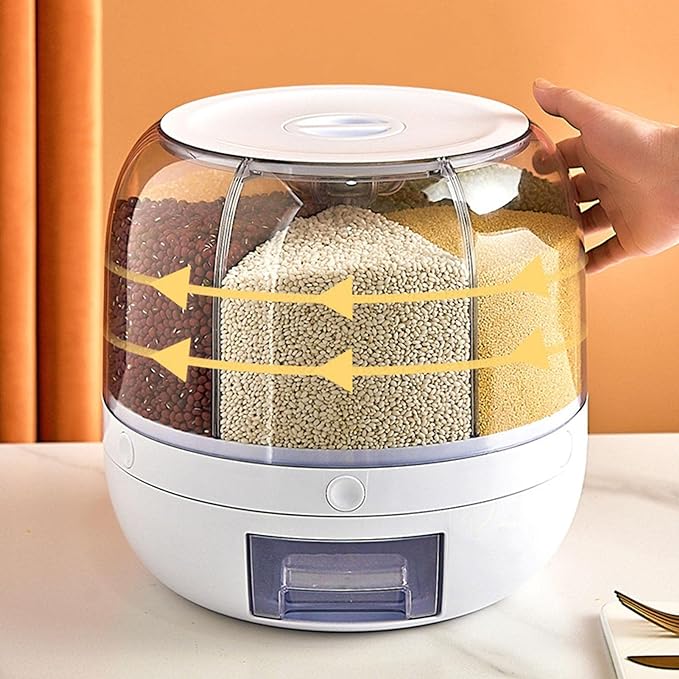 360° Rotating Food Storage Dispenser – Multi-Compartment Grain & Cereal Organizer