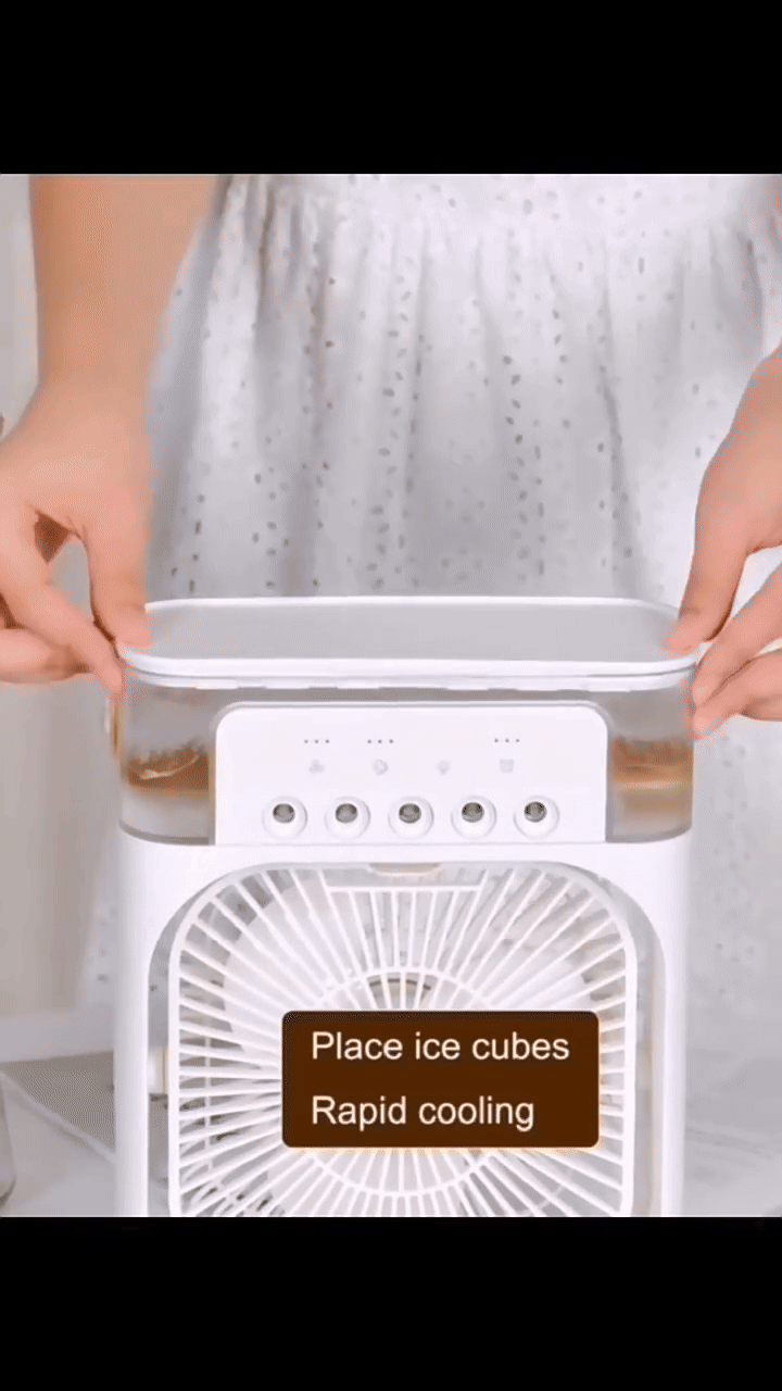 Portable Ice Cooling Fan – Mini Air Cooler with Mist & Removable Water Tank