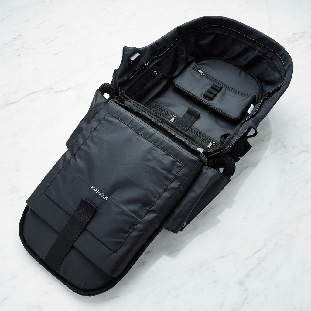 Backpack Open Marble Flatlay