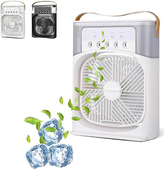 Portable Ice Cooling Fan – Mini Air Cooler with Mist & Removable Water Tank
