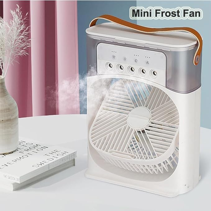 Portable Ice Cooling Fan – Mini Air Cooler with Mist & Removable Water Tank