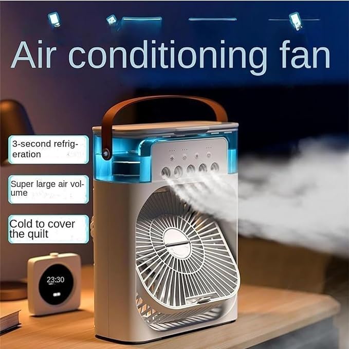 Portable Ice Cooling Fan – Mini Air Cooler with Mist & Removable Water Tank