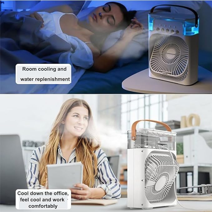 Portable Ice Cooling Fan – Mini Air Cooler with Mist & Removable Water Tank