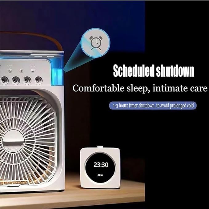 Portable Ice Cooling Fan – Mini Air Cooler with Mist & Removable Water Tank