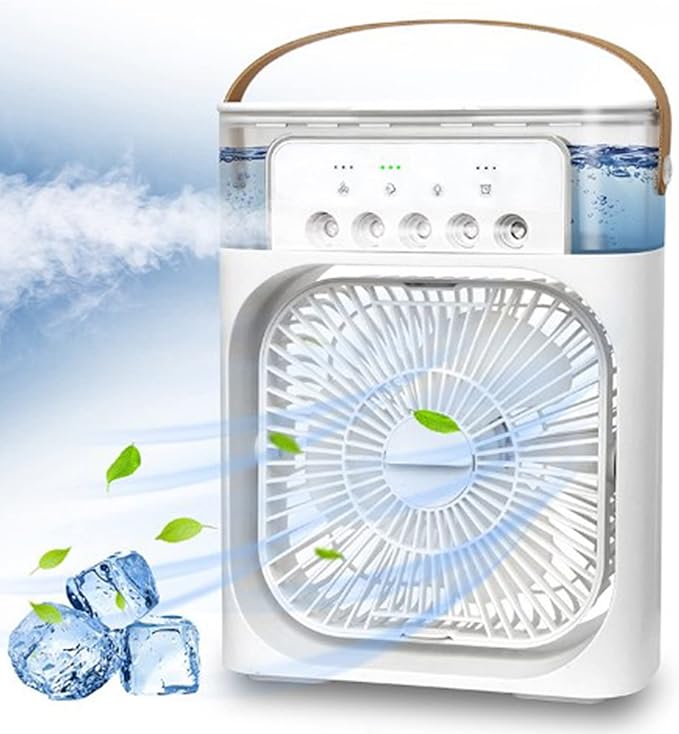 Portable Ice Cooling Fan – Mini Air Cooler with Mist & Removable Water Tank