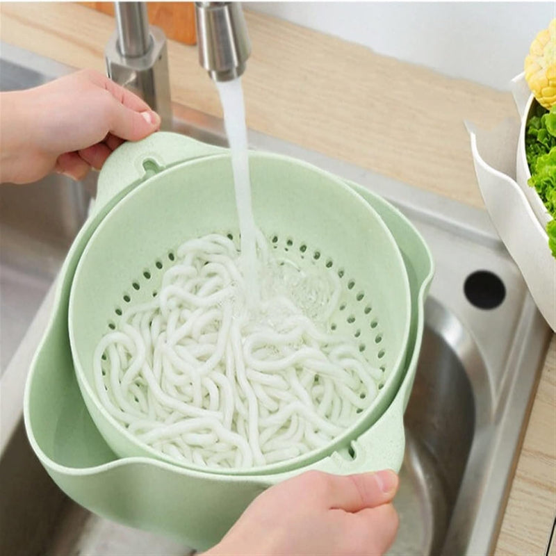Double-Layer Draining Bowl Basket – Multi-Purpose Fruit, Vegetable, Rice & Pasta Strainer