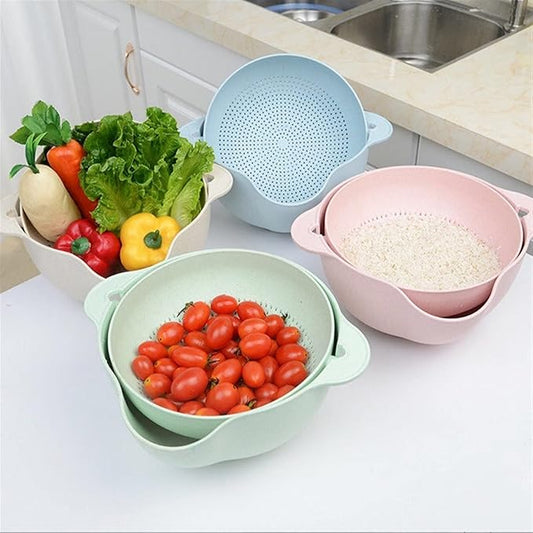 Double-Layer Draining Bowl Basket – Multi-Purpose Fruit, Vegetable, Rice & Pasta Strainer