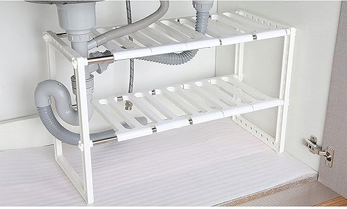 Adjustable Under-Sink Kitchen Organizer Rack - Expandable Multi-Tier Storage Shelf