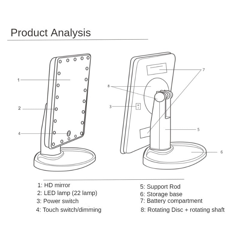 Large LED Mirror – Adjustable Brightness Vanity Mirror with 360° Rotation