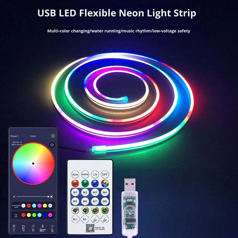 LED Neon Rope Light 5M - App Controlled IC RGB Smart Strip with Music Sync