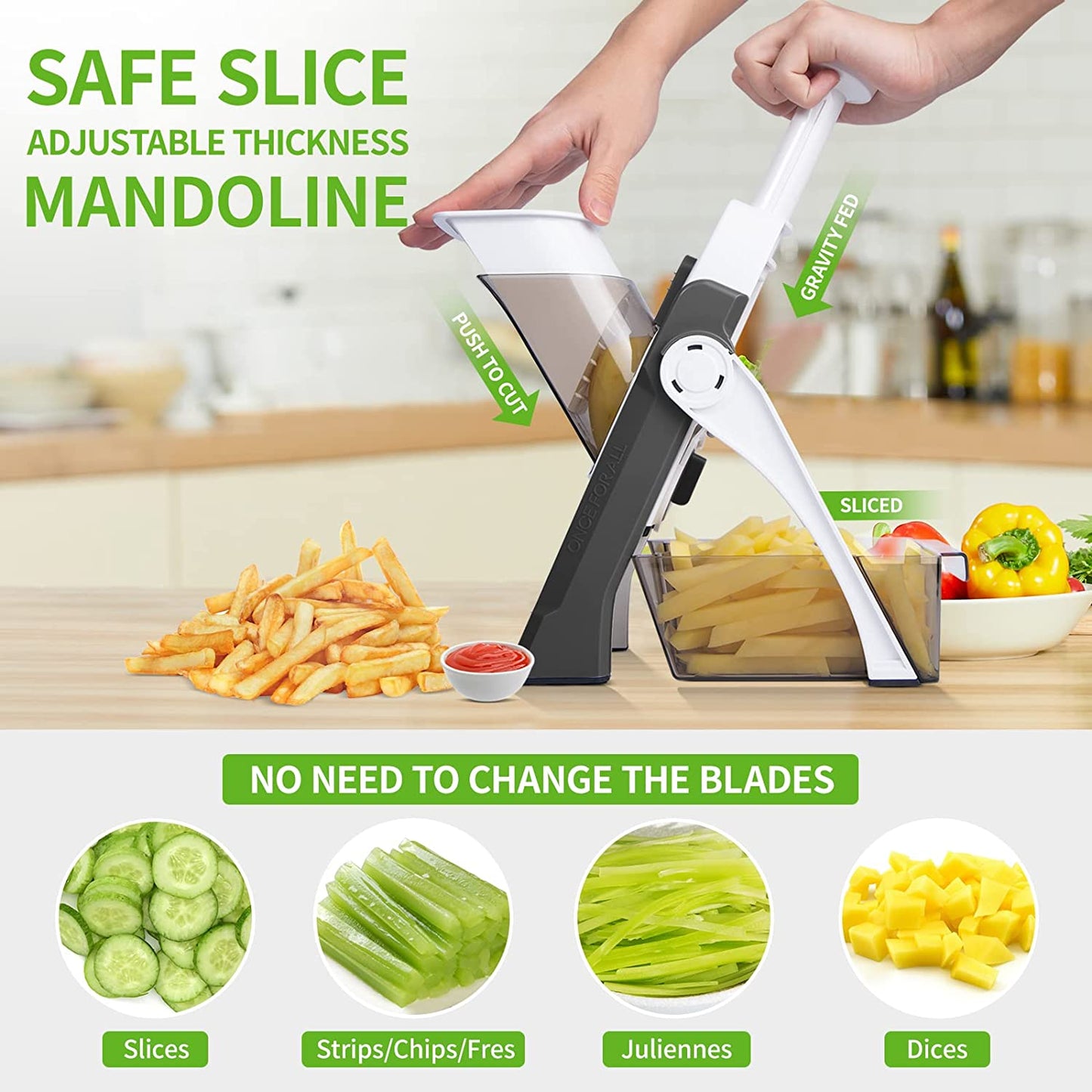 Safe Slice Mandoline Vegetable Cutter - 4-in-1 Adjustable Thickness Slicer