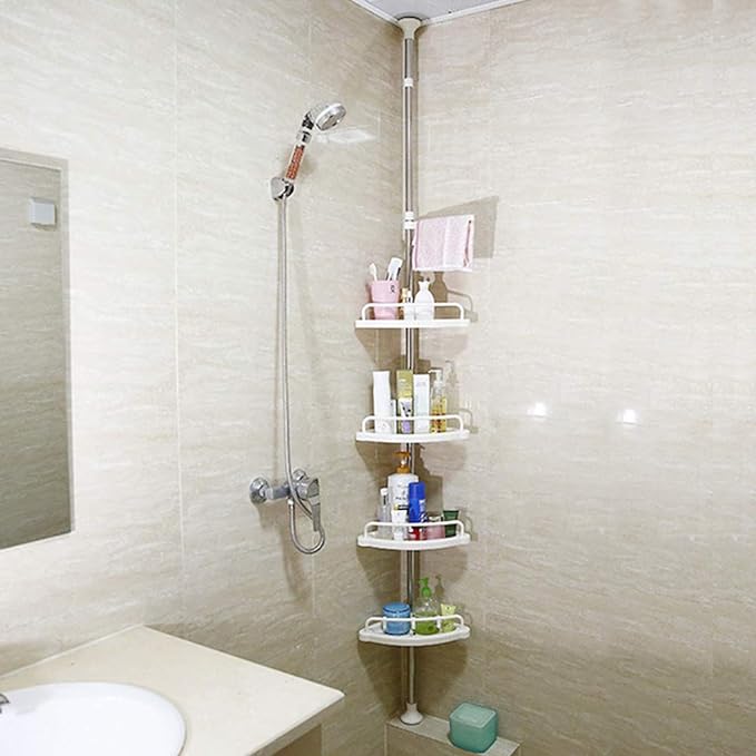 Premium Multi-Function Corner Shelf – Adjustable 4-Tier Bathroom Storage Organizer with No-Drill Installation