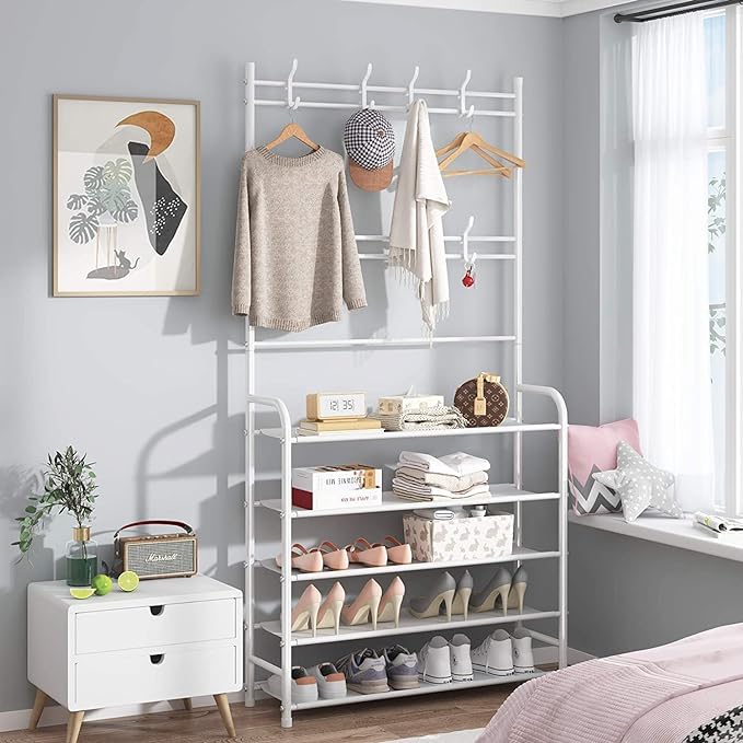 Multi-Functional Shoe & Coat Rack with 4-Tier Shoe Storage