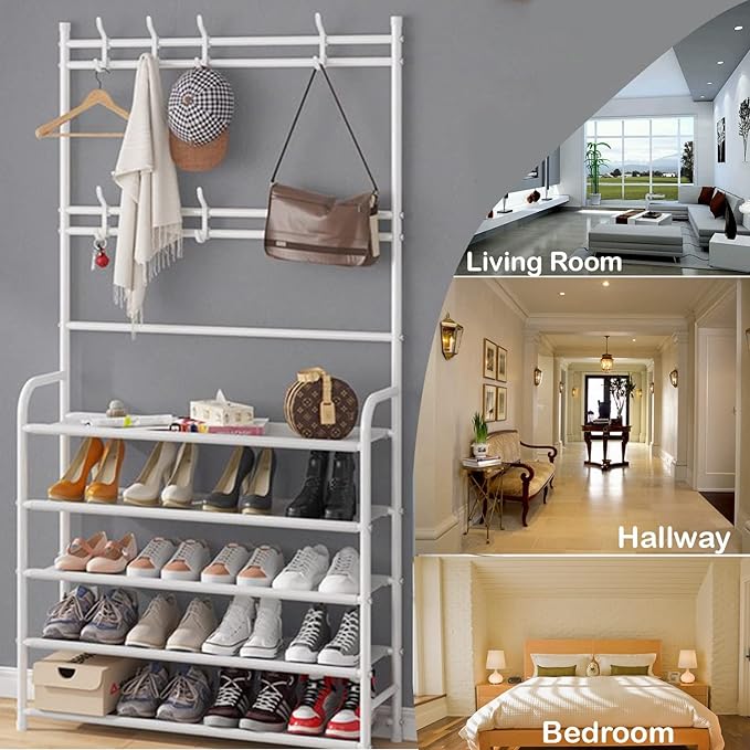 Multi-Functional Shoe & Coat Rack with 4-Tier Shoe Storage