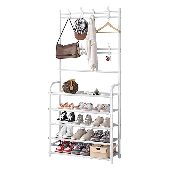 Multi-Functional Shoe & Coat Rack with 4-Tier Shoe Storage