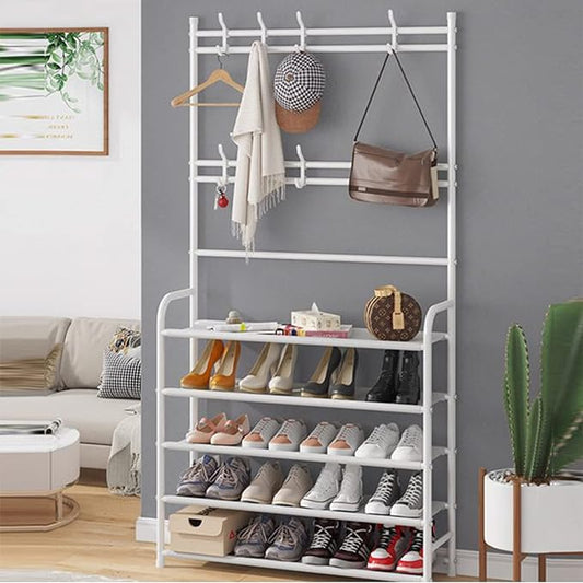 Multi-Functional Shoe & Coat Rack with 4-Tier Shoe Storage