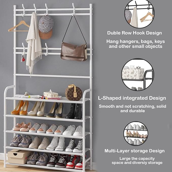 Multi-Functional Shoe & Coat Rack with 4-Tier Shoe Storage