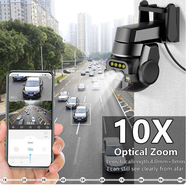 Outdoor High Security Camera - Dual 6MP Lens with 10x Zoom & Night Vision