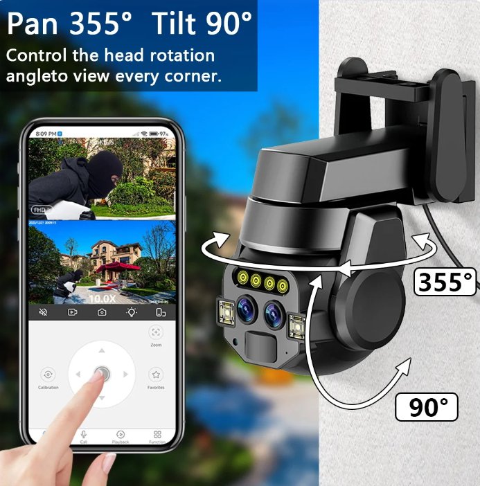 Outdoor High Security Camera - Dual 6MP Lens with 10x Zoom & Night Vision