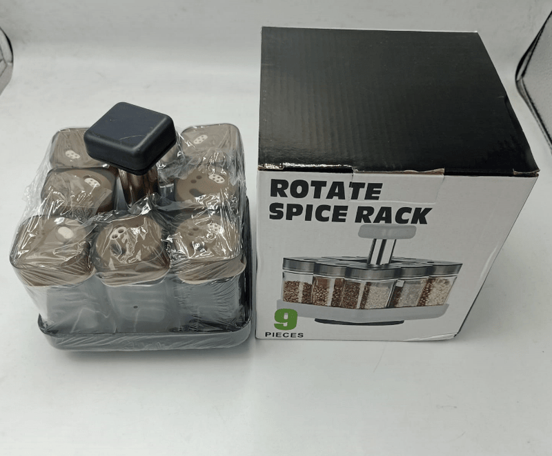 360° Revolving Spice Rack with 9 Clear Jars – Modern Kitchen Spice Organizer