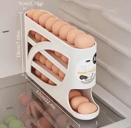 Rolling Egg Dispenser Rack - Automatic Refrigerator Egg Organizer - Space-Saving 3-Tier Egg Storage Holder