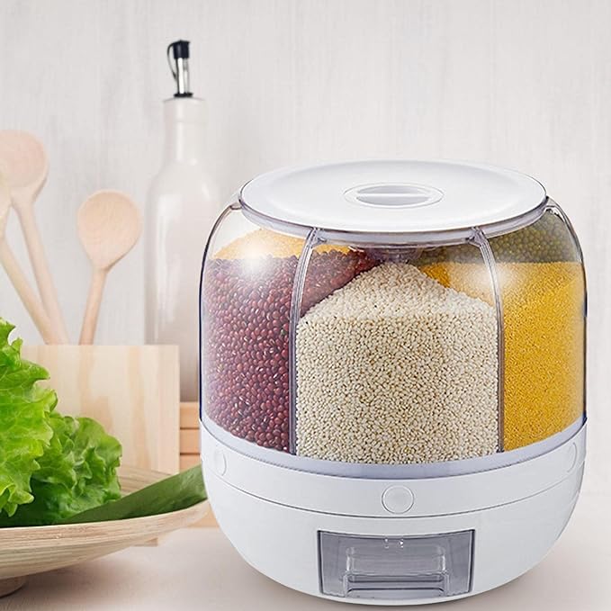 360° Rotating Food Storage Dispenser – Multi-Compartment Grain & Cereal Organizer