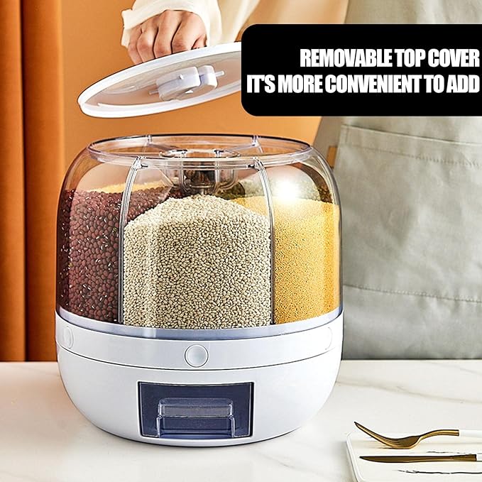 360° Rotating Food Storage Dispenser – Multi-Compartment Grain & Cereal Organizer