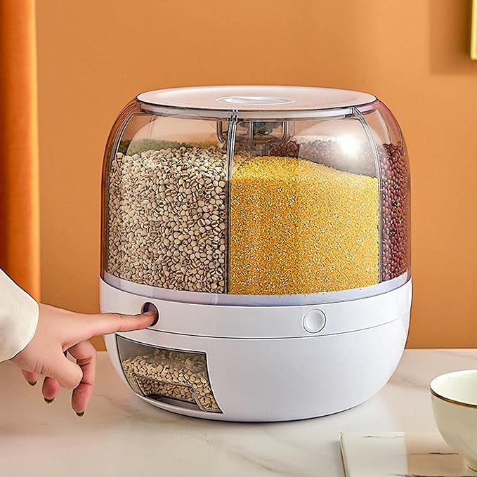 360° Rotating Food Storage Dispenser – Multi-Compartment Grain & Cereal Organizer