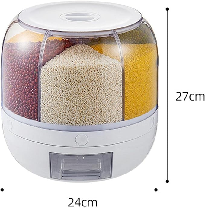 360° Rotating Food Storage Dispenser – Multi-Compartment Grain & Cereal Organizer