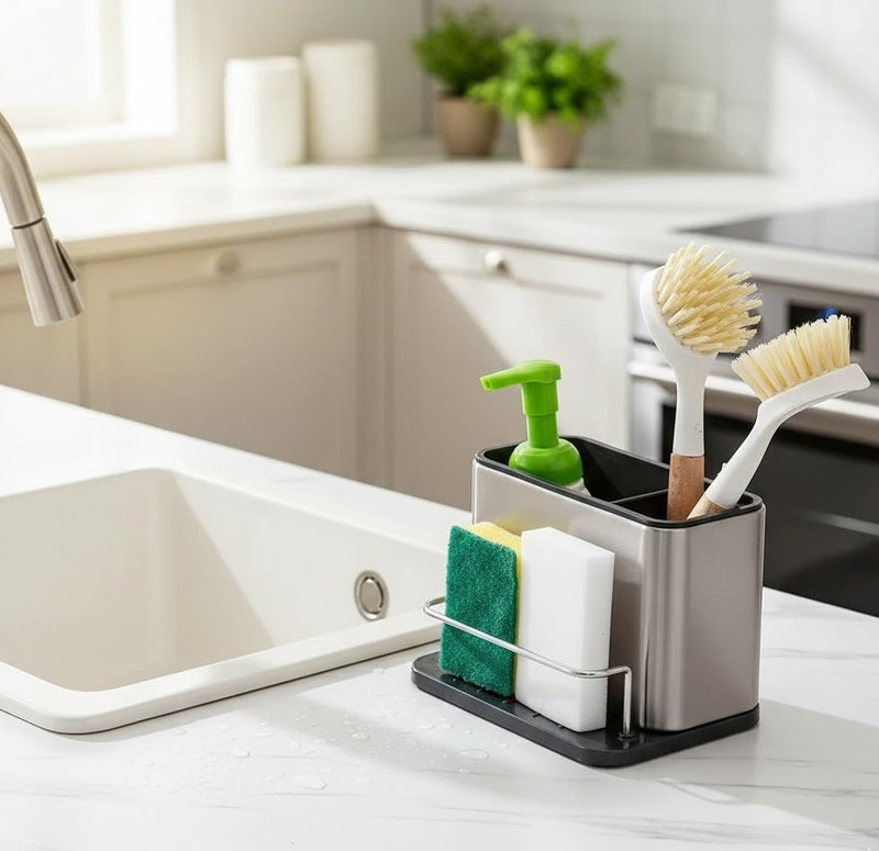 Stainless Steel Sink Storage Rack - Kitchen & Bathroom Organizer