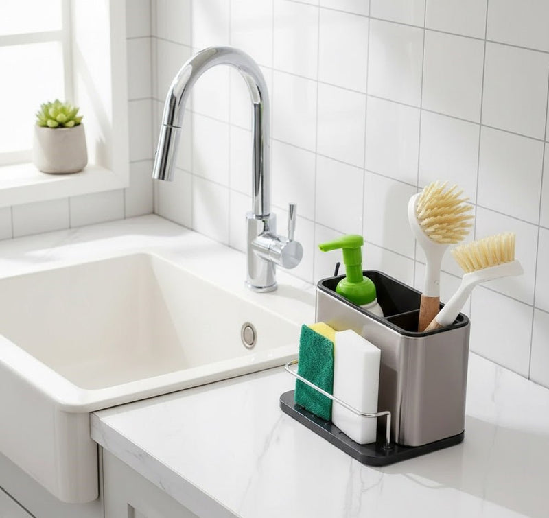 Stainless Steel Sink Storage Rack - Kitchen & Bathroom Organizer