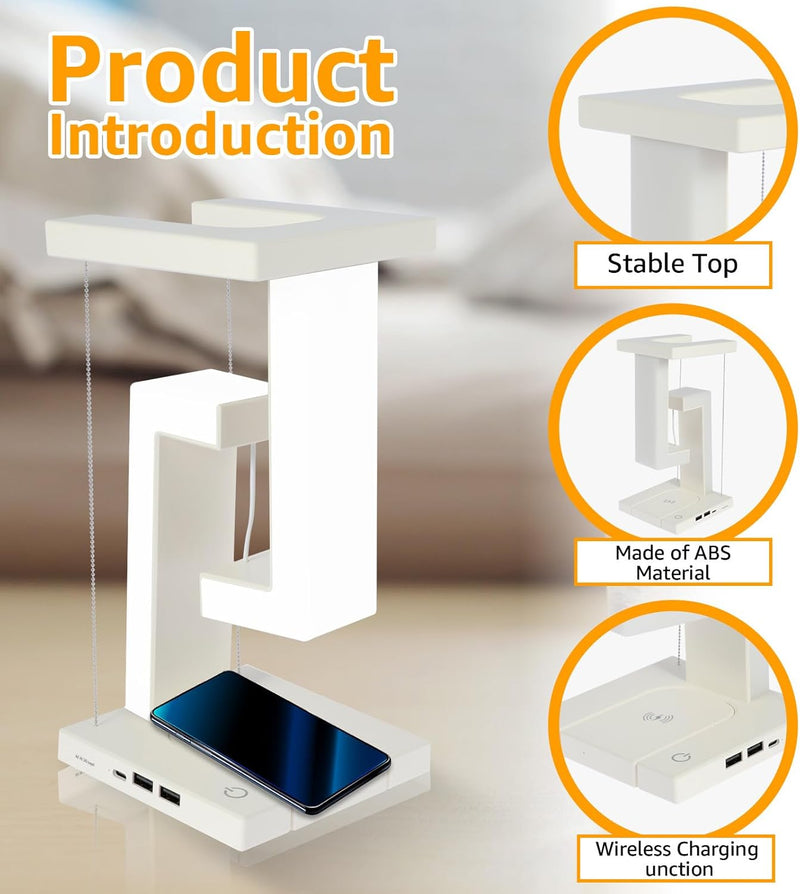 Tensegrity Smart LED Desk Lamp with Wireless Charging & USB Ports